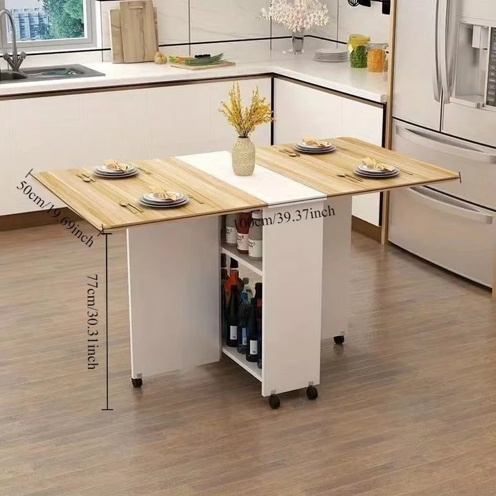 Foldable Rectangular Dining Table with Wheels – Space-Saving Multi-Functional Table for Small Apartments