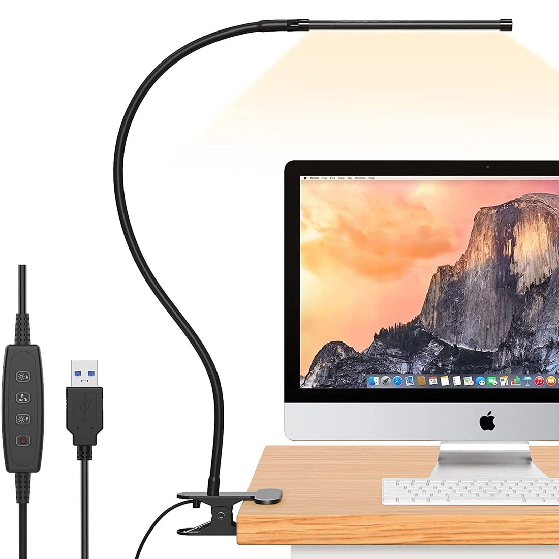 10W LED Clamp Desk Lamp – Dimmable Clip-On Reading Light with 3 Modes & 10 Brightness Levels, USB