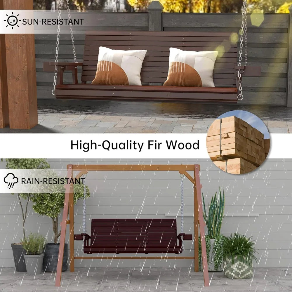 3-Seater Wooden Porch Swing – Heavy-Duty 880 lbs Capacity, 22" Deep Seat