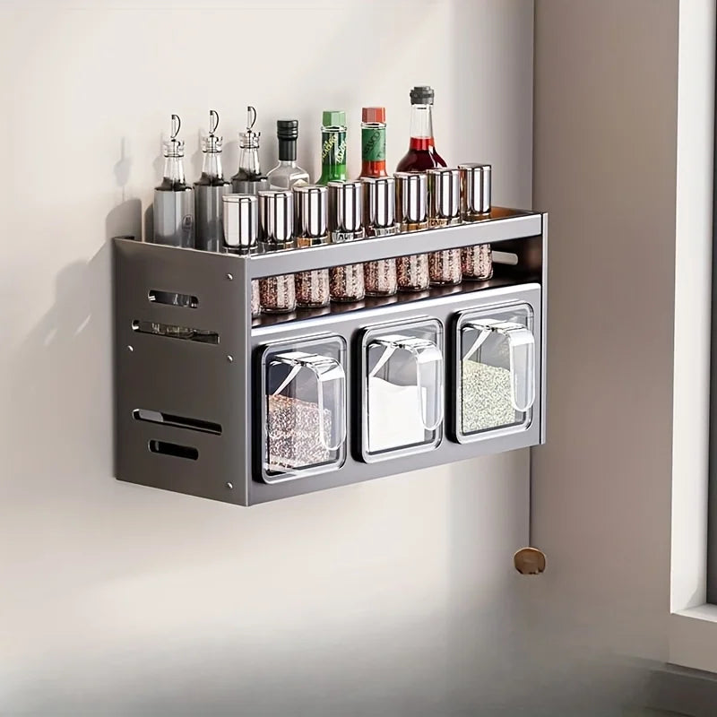 Wall-Mounted Spice Rack with 6 Containers – Rust-Resistant Alloy