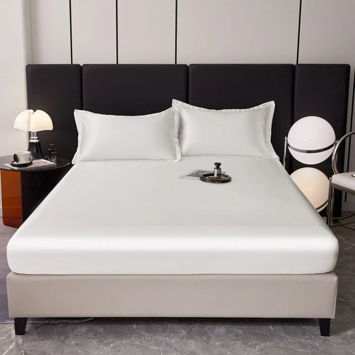 Satin Rayon Fitted Sheet – Solid Color Elastic Bed Cover