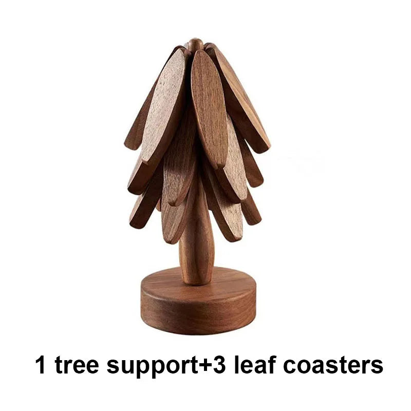 4PCS Bamboo Wooden Trivets – Tree Design Heat-Resistant Table Mats