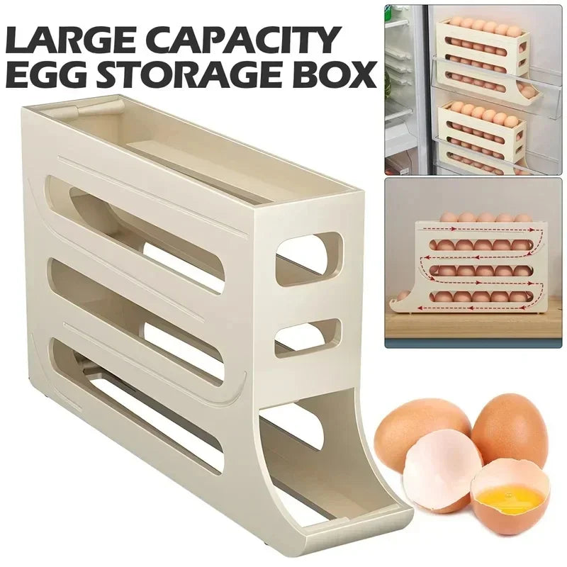 Automatic Rolling Egg Storage Rack – Refrigerator Egg Basket Organizer
