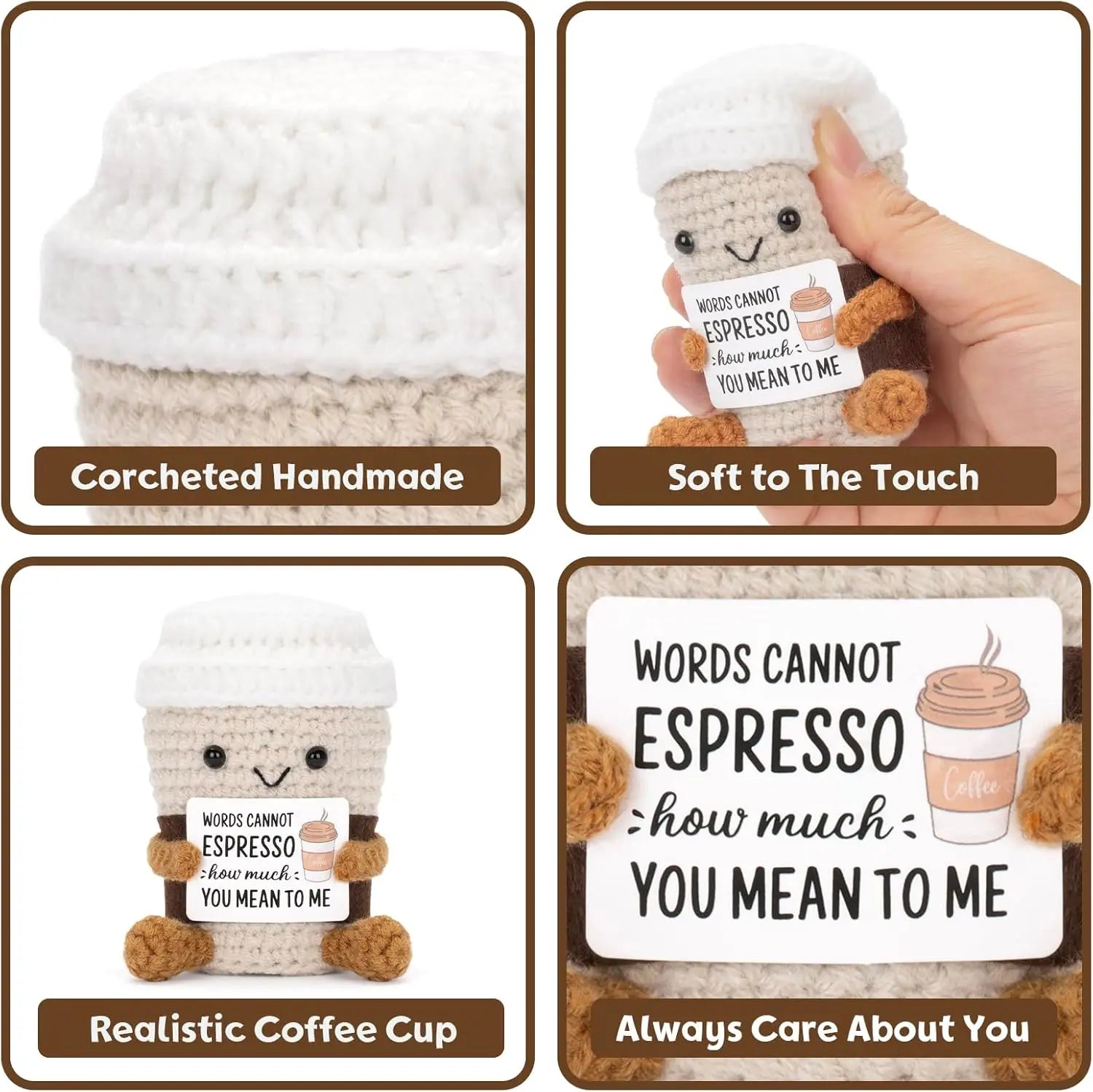 Handmade Crochet Emotional Support Coffee Doll – Funny Desktop Ornament & Gift