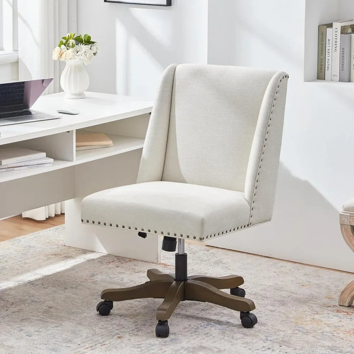 Armless Office Chair with Wooden Legs – Modern Adjustable Swivel Desk Chair for Home, Study, or Sewing