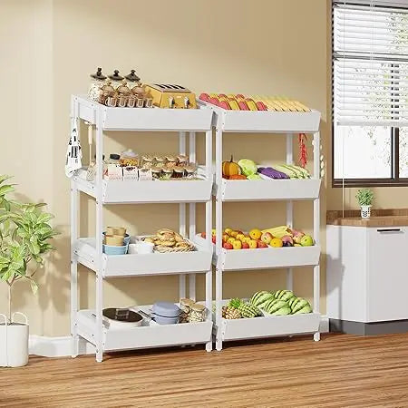 Tribesigns 4-Tier Wood Fruit & Vegetable Basket Stand