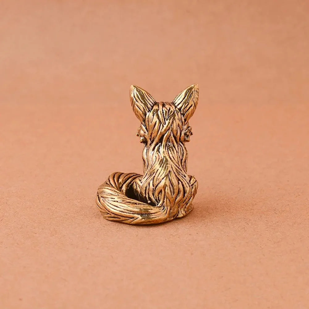 Brass Fox Statue – Miniature Copper Animal Figurine for Desk or Home Decor