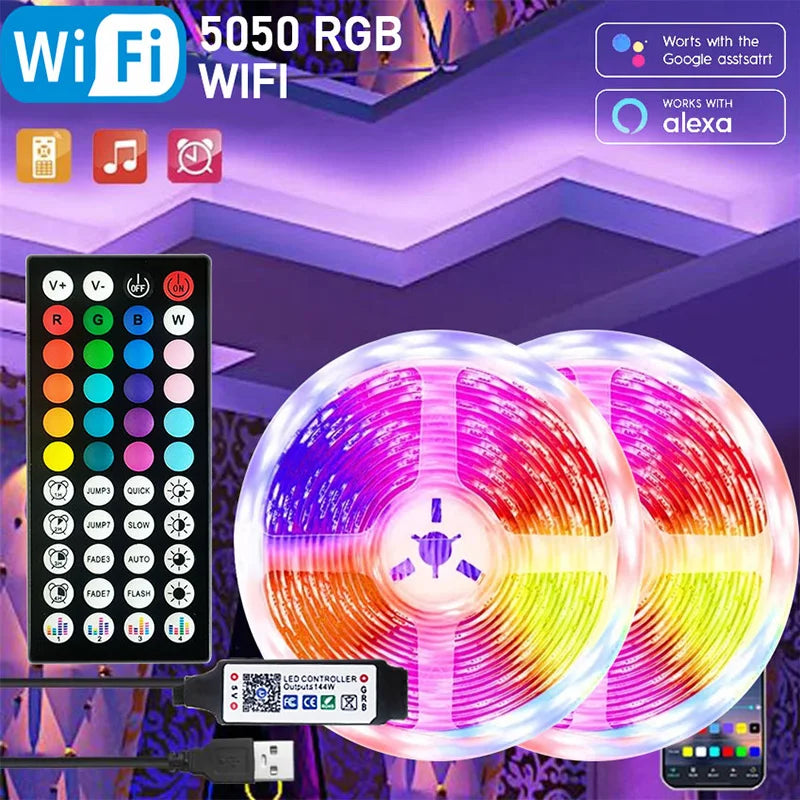 RGB LED Strip Lights – 5m/10m/20m/30m Flexible Tape with APP Control for Bedroom & Home Décor
