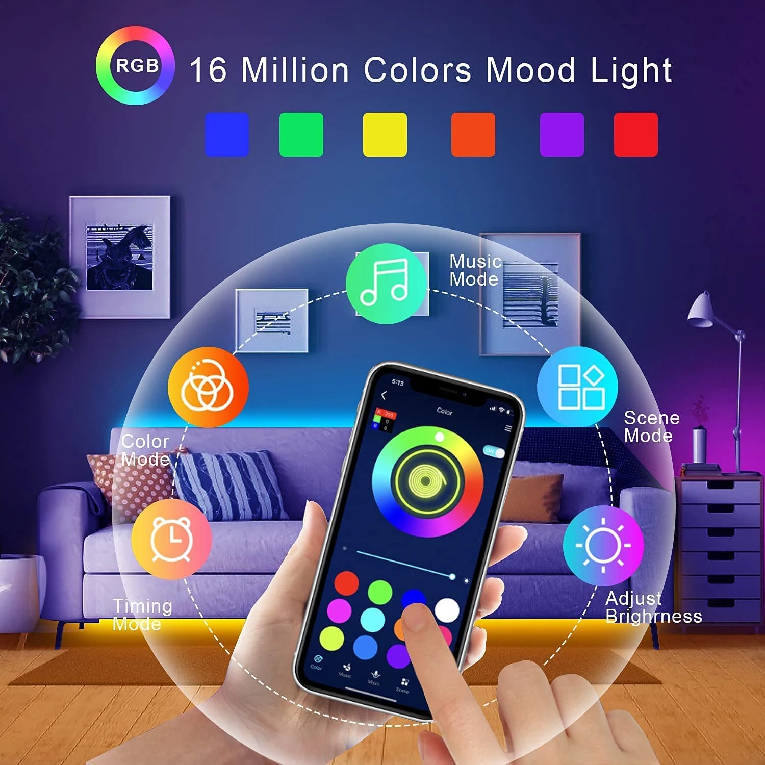RGB LED Strip Lights – 5m/10m/20m/30m Flexible Tape with APP Control for Bedroom & Home Décor