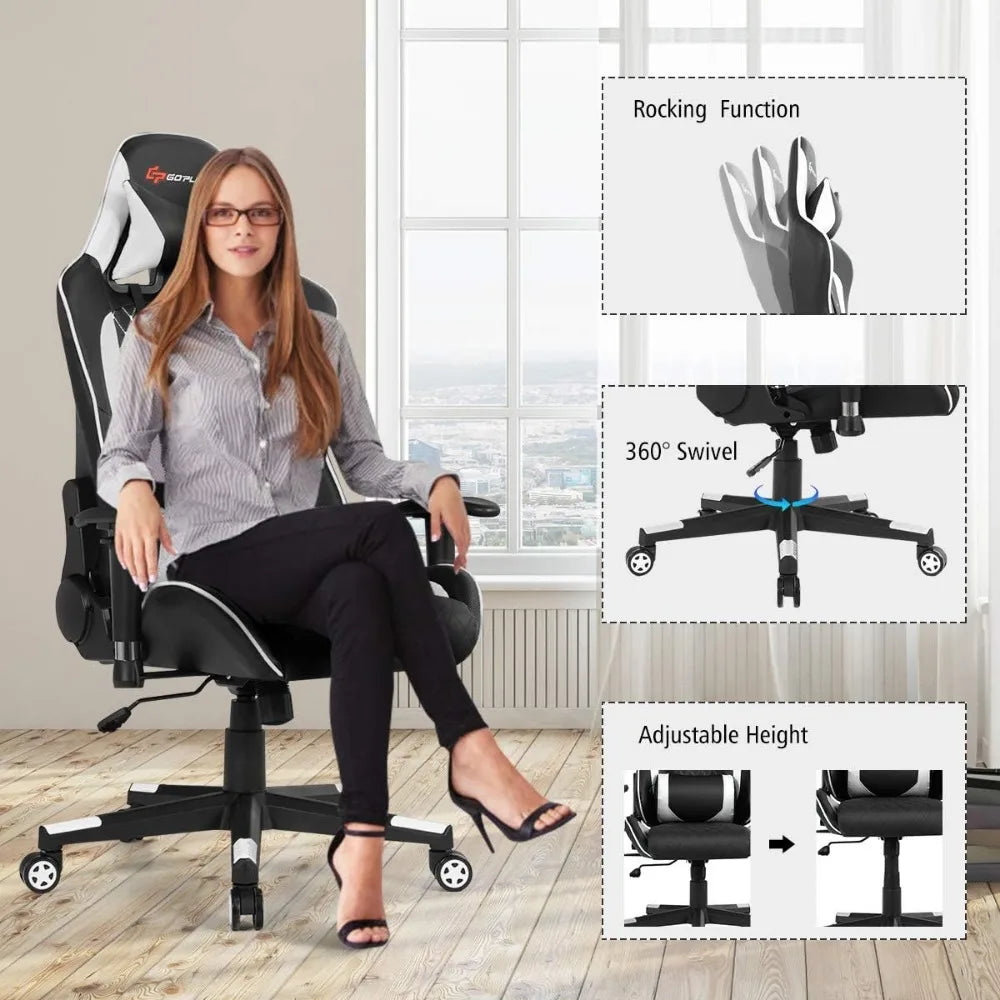 Gaming Desk & Chair Combo – Racing Style Workstation with Ergonomic High-Back Chair, Massage Lumbar Support & Headrest