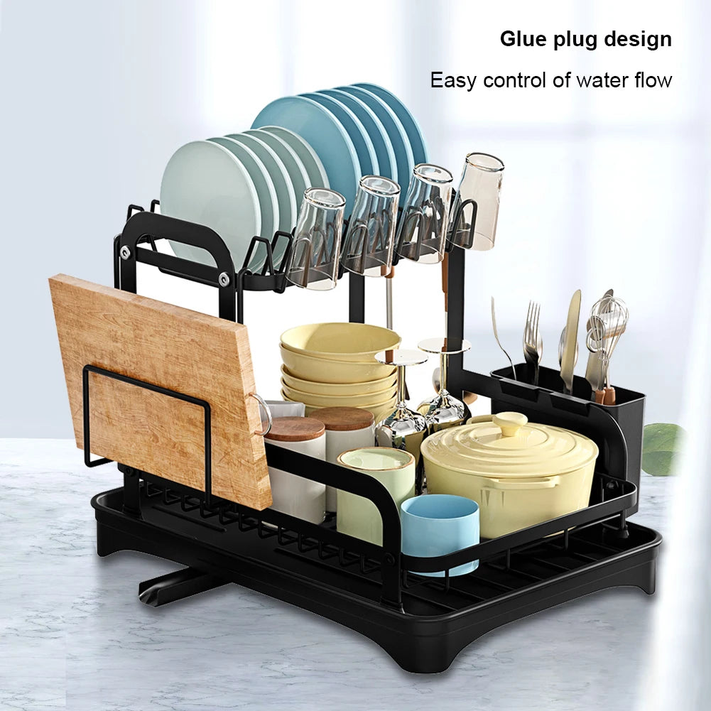 360° Rotating Double-Layer Kitchen Tableware Drying Rack