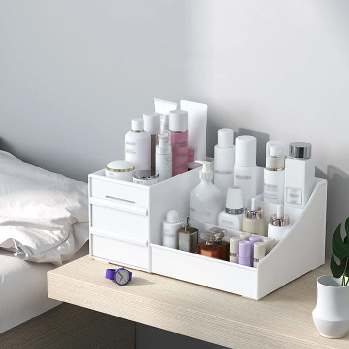 White Plastic Drawer Makeup Storage Box – Desktop Organizer for Cosmetics & Skincare