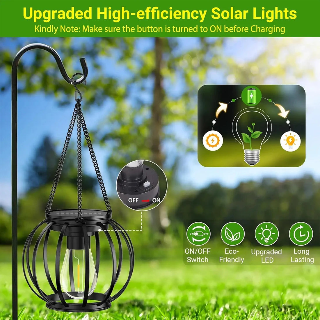 Solar LED Lantern with Daylight Sensor – Waterproof Outdoor Garden Light