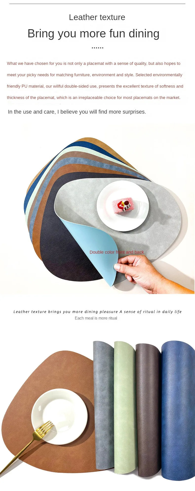 Nordic-Style Double-Sided PU Leather Placemat – Anti-Slip, Water Droplet Shape