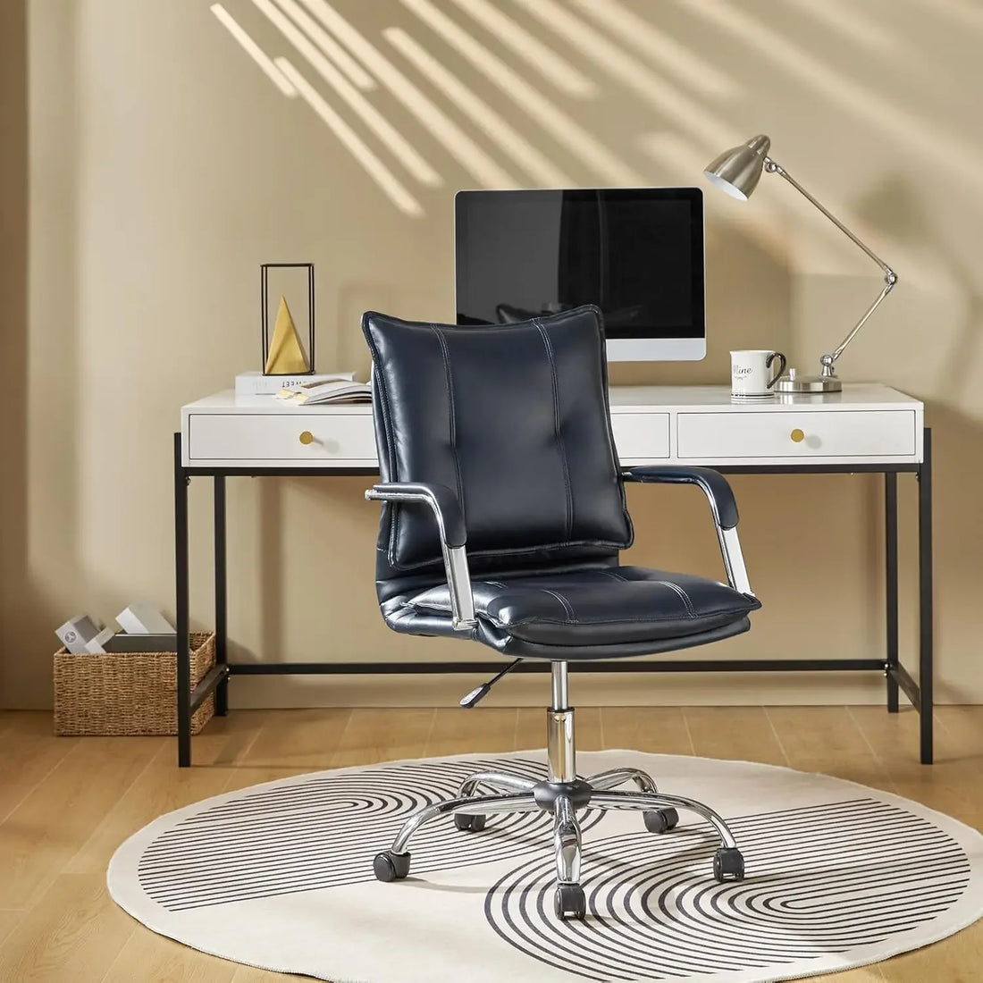Adjustable Upholstered Home Office Chair with Golden Legs & Arms