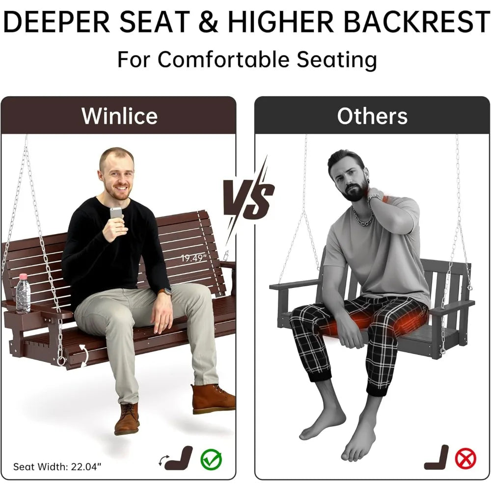 3-Seater Wooden Porch Swing – Heavy-Duty 880 lbs Capacity, 22" Deep Seat