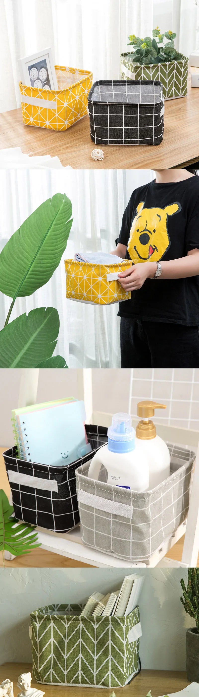 Small Foldable Canvas Storage Basket with Handle