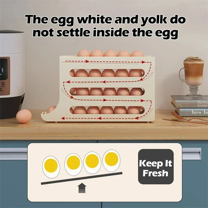 Automatic Rolling Egg Storage Rack – Refrigerator Egg Basket Organizer