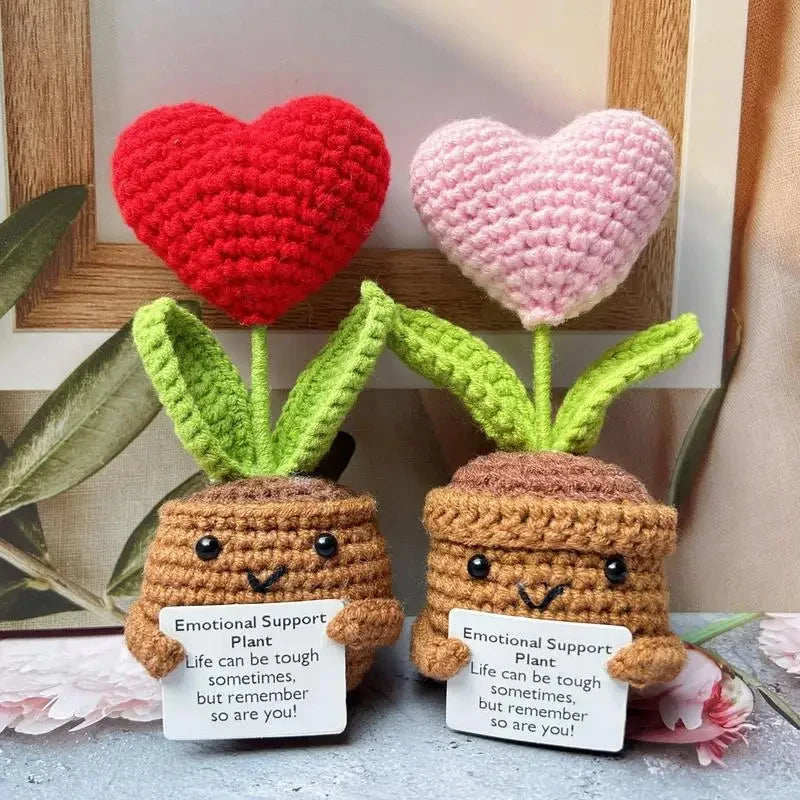 Positive Energy Heart Flower Hand-Woven Doll – Knitted Pocket Hug with Card