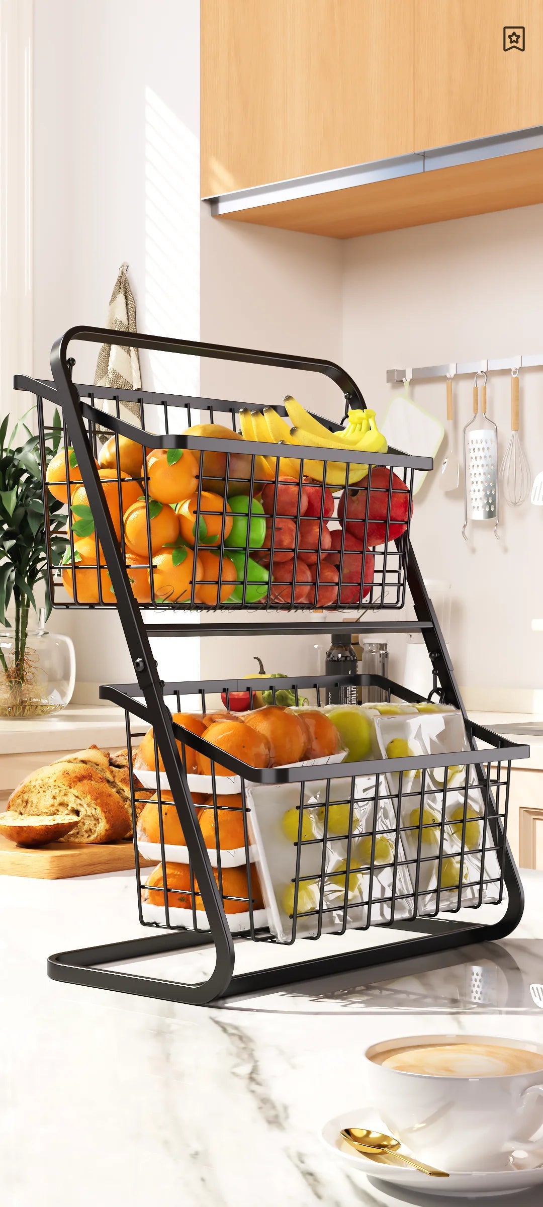 Black Multi-Layer Kitchen Vegetable & Fruit Storage Rack – Floor-to-Ceiling Organizer