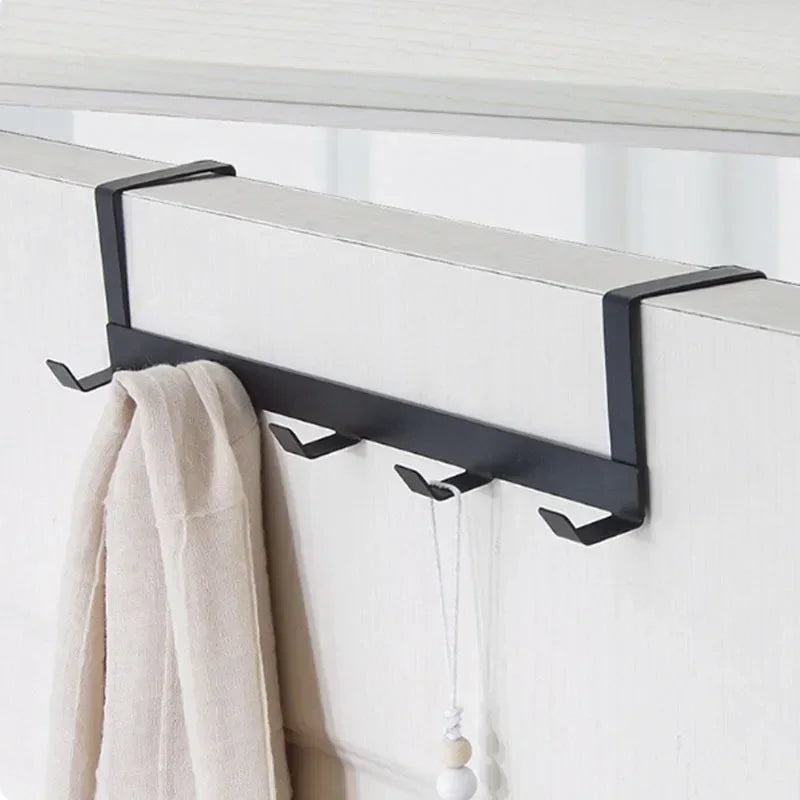 Punch-Free Over-the-Door Wrought Iron Hook Rack – 5-Row Heavy-Duty Storage Organizer