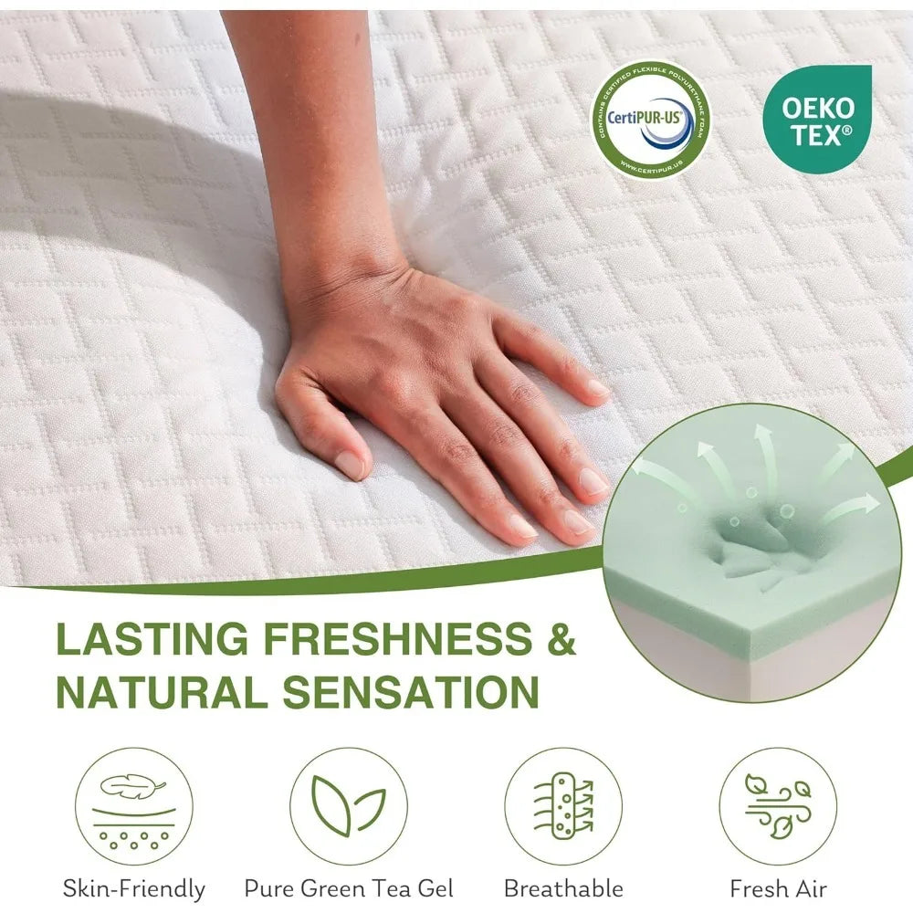 8" Cooling Green Tea Gel Memory Foam Mattress – Medium Firm Support