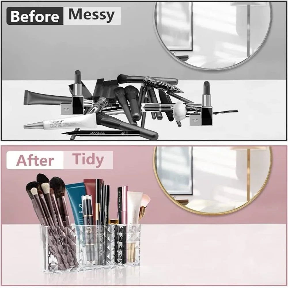 Clear Acrylic Makeup Brush & Lipstick Holder – Desk Cosmetic Organizer