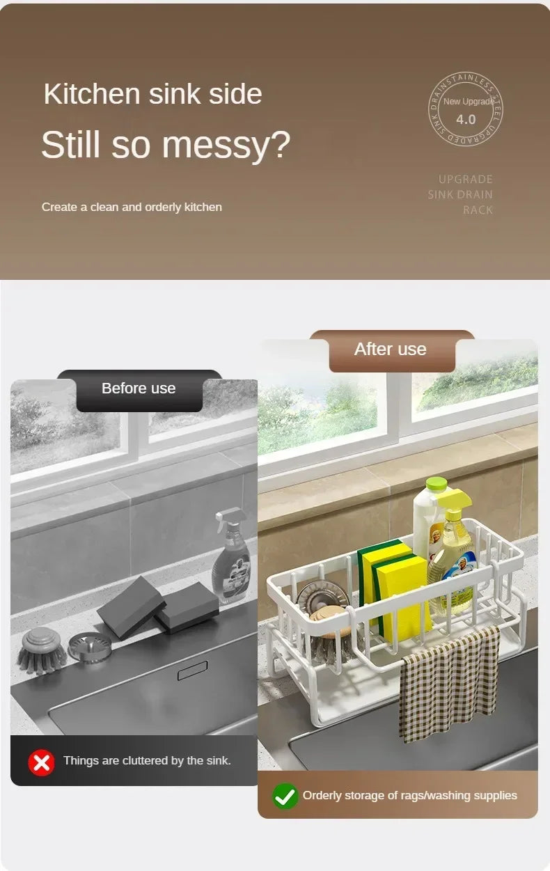 No-Punch Sink Rack – Kitchen Shelf & Drainage Storage Organizer