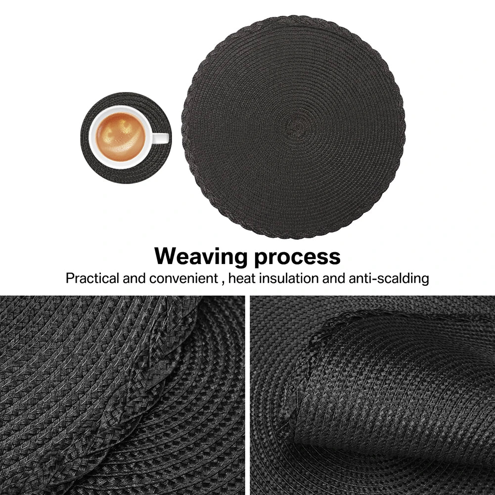 Set of 6 Round Braided Placemats – 34cm Washable Woven Heat-Resistant Table Mats