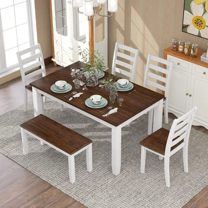 Rustic 6-Piece Dining Set – Walnut & White Finish