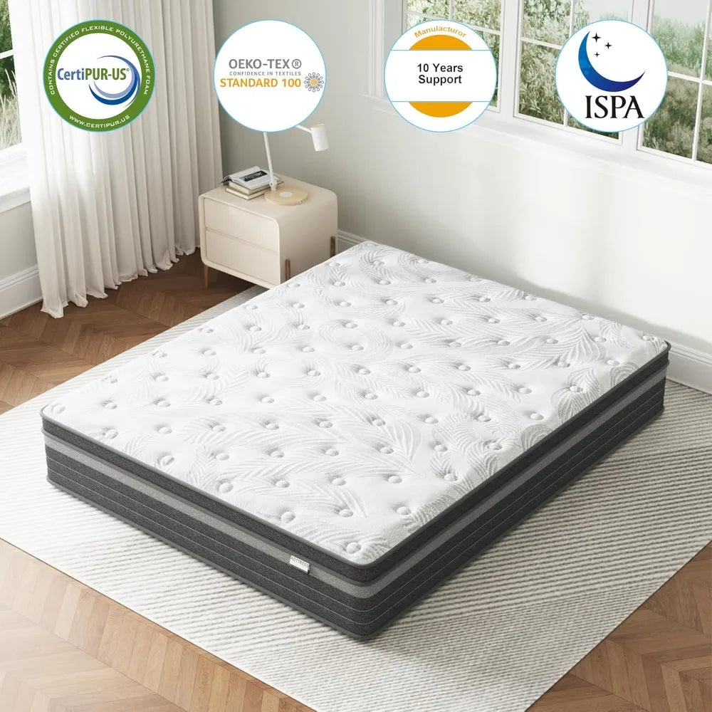 Full Size 12" Mattress in a Box – Medium Firm, Pressure Relief, Fiberglass-Free, CertiPUR