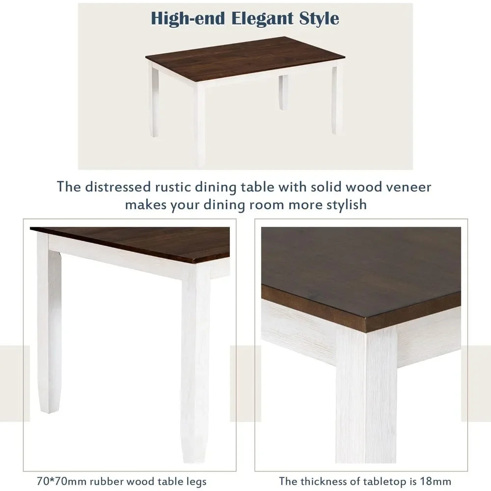 Rustic 6-Piece Dining Set – Walnut & White Finish