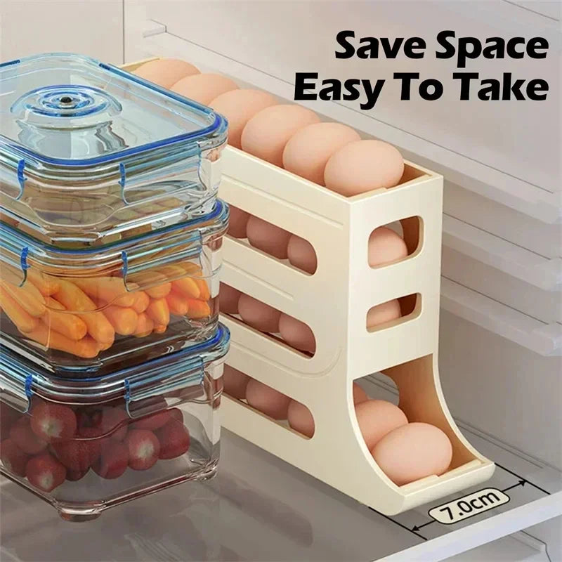 Automatic Rolling Egg Storage Rack – Refrigerator Egg Basket Organizer
