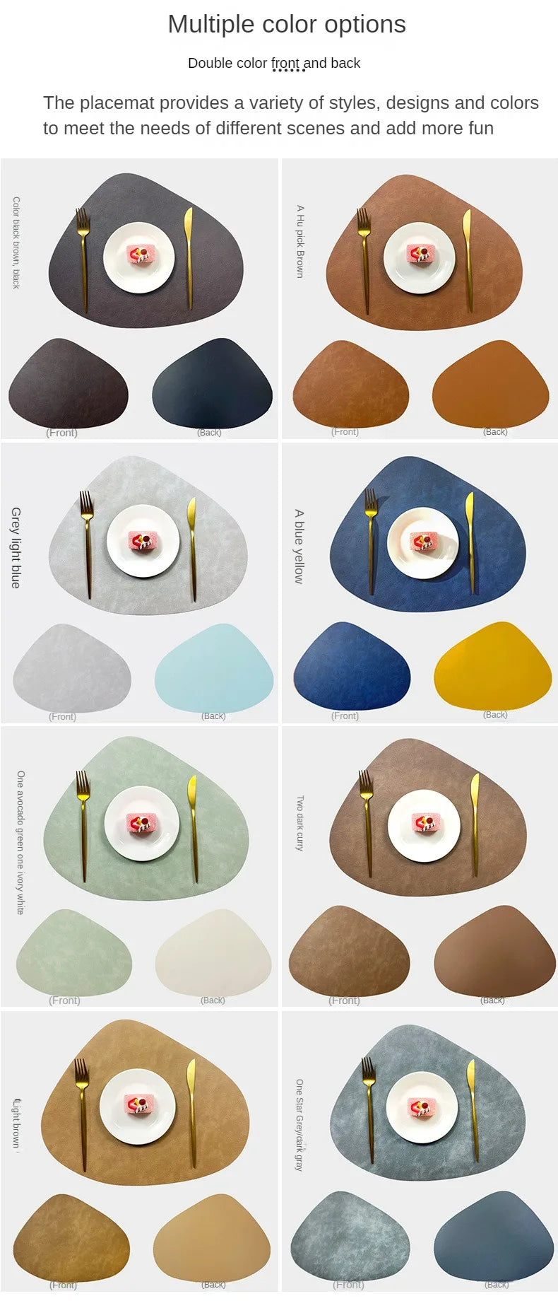 Nordic-Style Double-Sided PU Leather Placemat – Anti-Slip, Water Droplet Shape