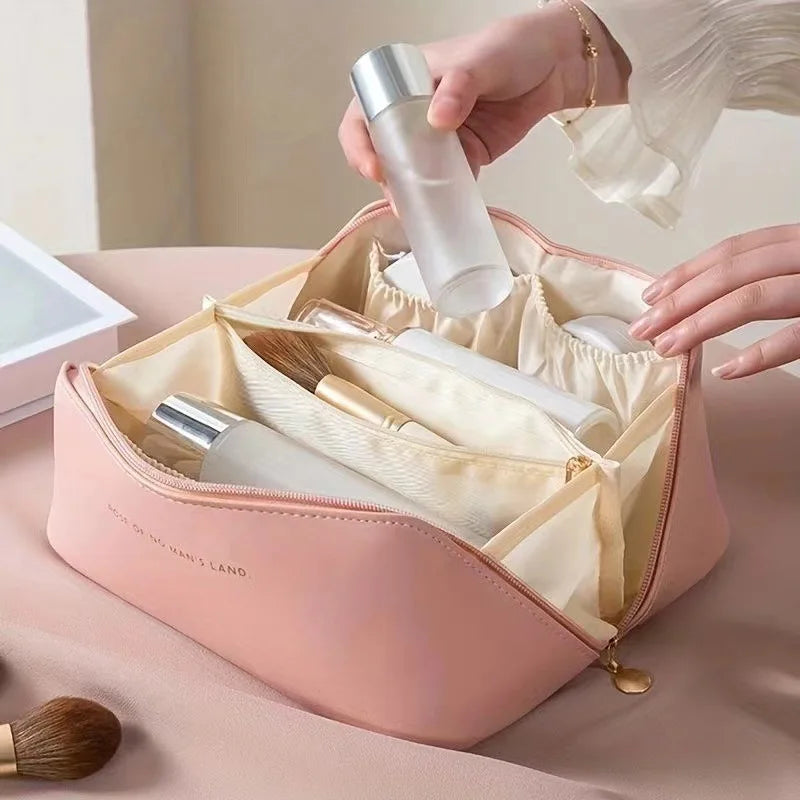 Large-Capacity PU Travel Cosmetic & Toiletry Bag – Multi-Functional Portable Organizer