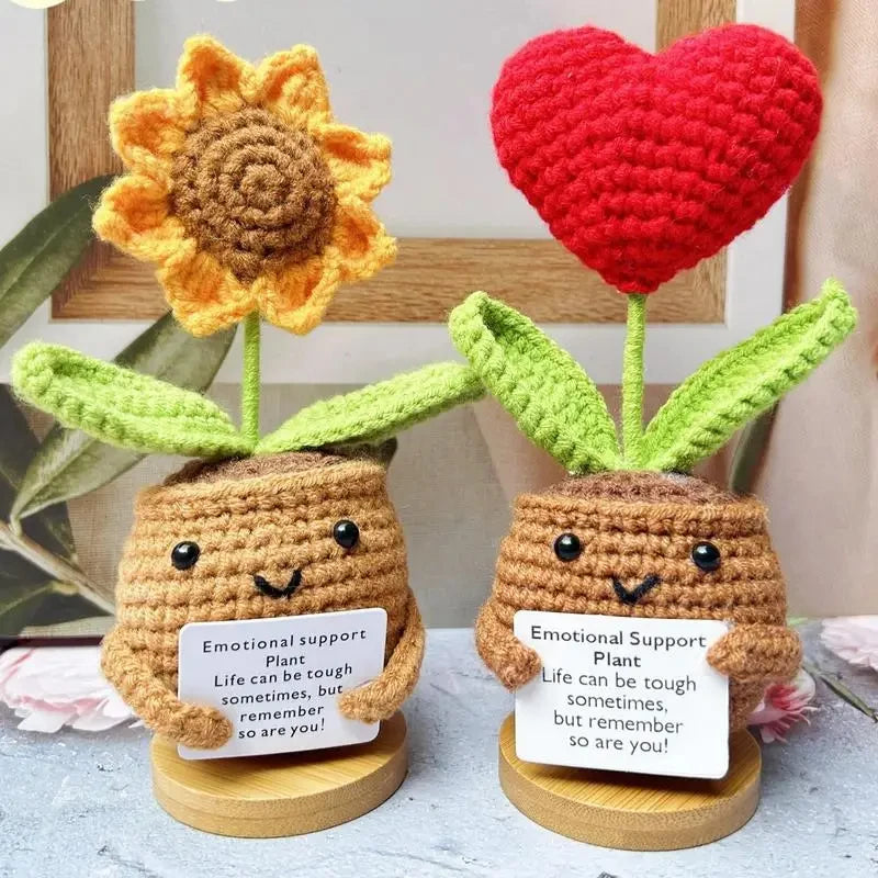 Positive Energy Heart Flower Hand-Woven Doll – Knitted Pocket Hug with Card