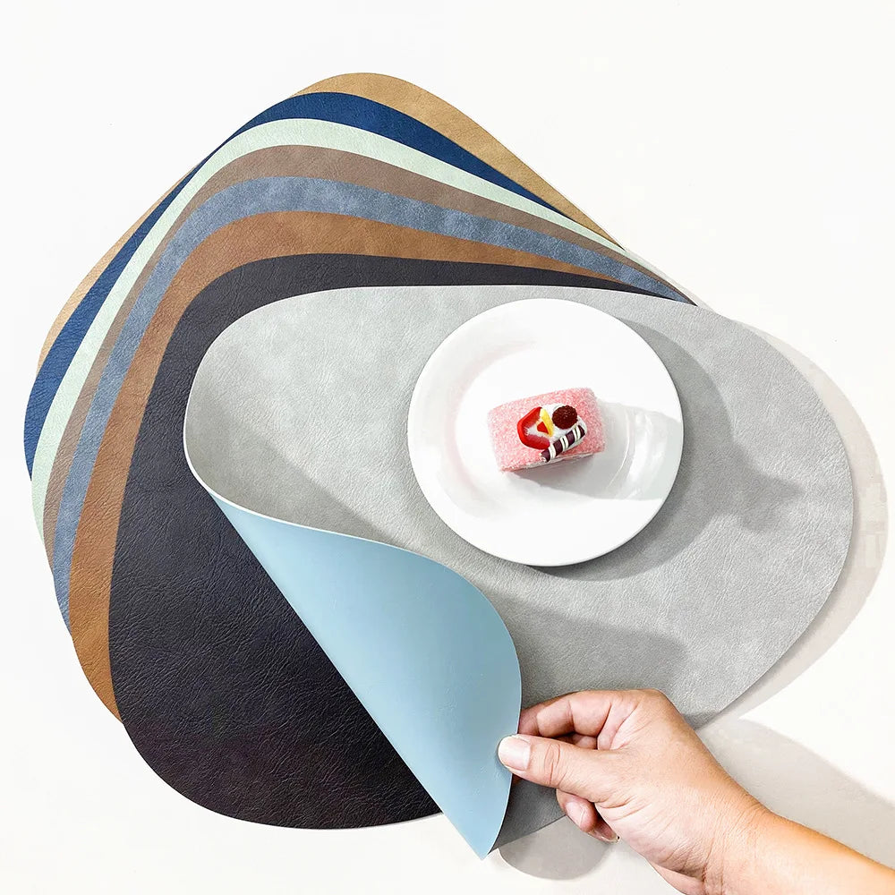 Nordic-Style Double-Sided PU Leather Placemat – Anti-Slip, Water Droplet Shape