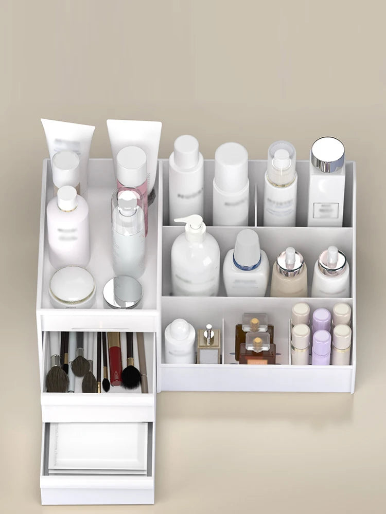 White Plastic Drawer Makeup Storage Box – Desktop Organizer for Cosmetics & Skincare