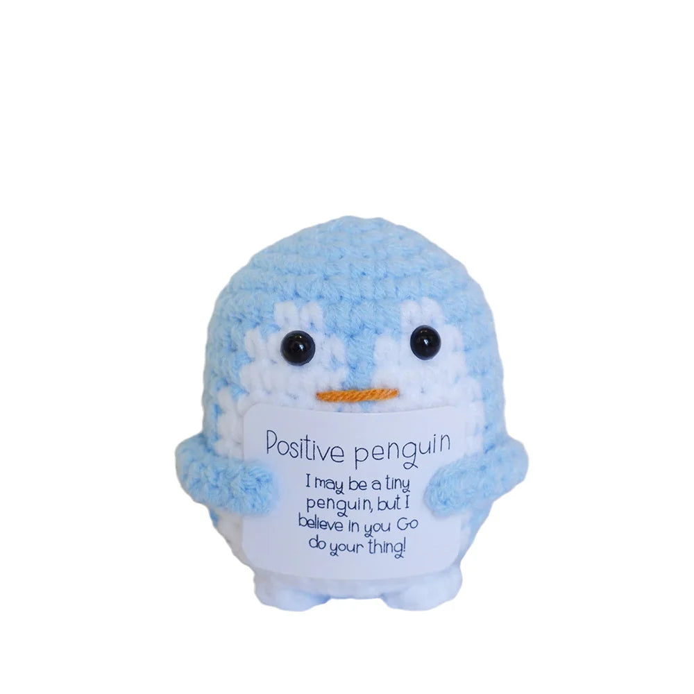 Handmade Knitted Penguin Doll with Positive Energy Card