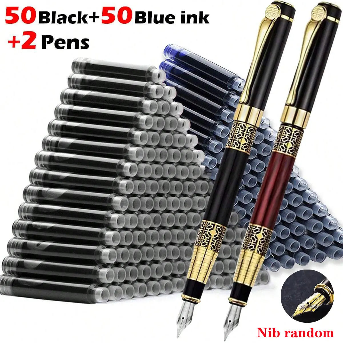 Retro Metal Fountain Pen with Replaceable Ink – Elegant Writing Gift (1–100pcs Set)