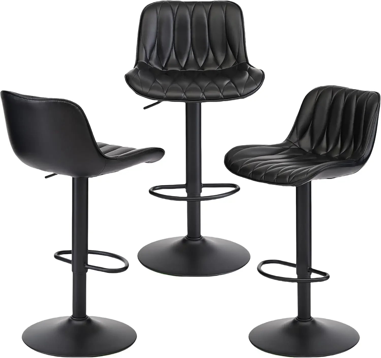 Set of 3 Modern Swivel Bar Stools – Adjustable Height, Brown Faux Leather