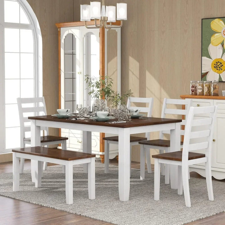 Rustic 6-Piece Dining Set – Walnut & White Finish