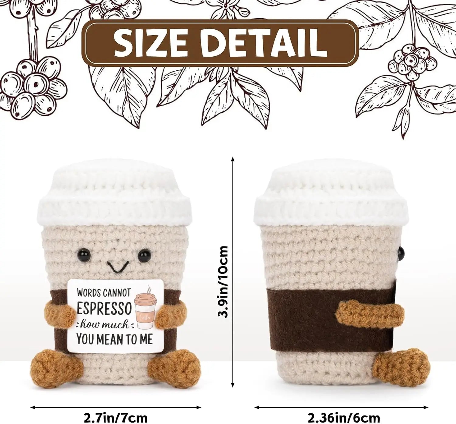Handmade Crochet Emotional Support Coffee Doll – Funny Desktop Ornament & Gift
