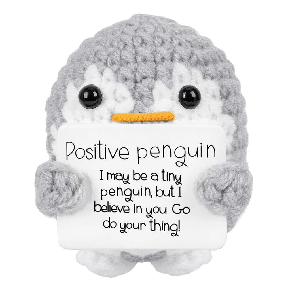 Handmade Knitted Penguin Doll with Positive Energy Card