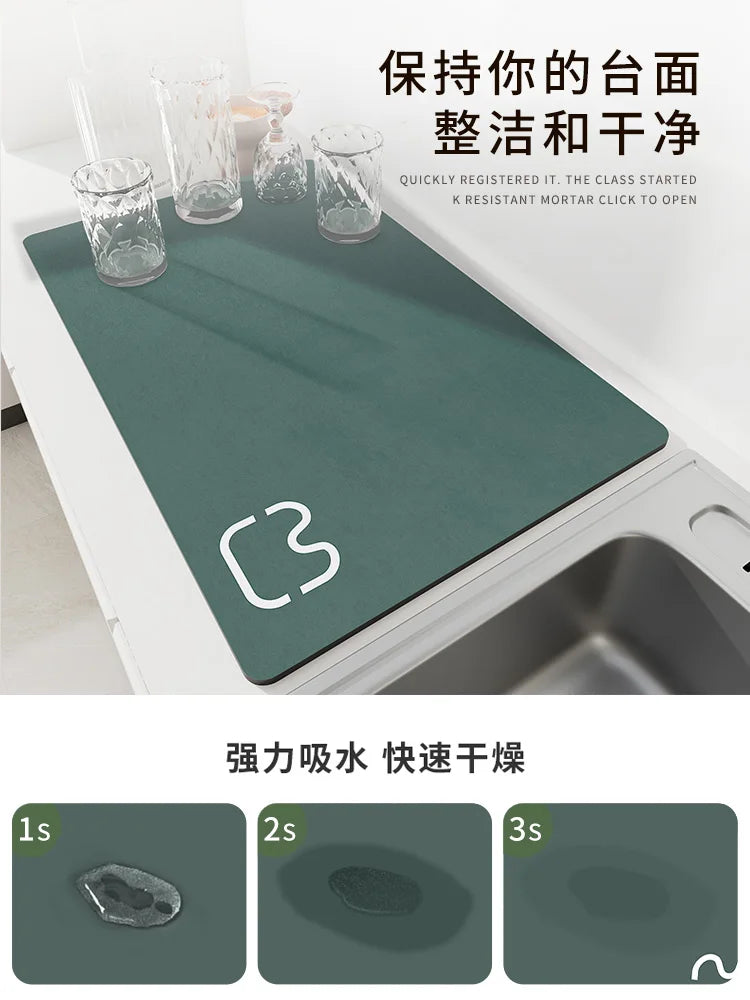 Absorbent Kitchen Dish Drying Mat – Quick Dry Coffee & Tableware Drain Pad