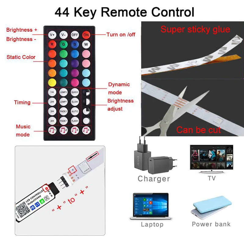 RGB LED Strip Lights – 5m/10m/20m/30m Flexible Tape with APP Control for Bedroom & Home Décor