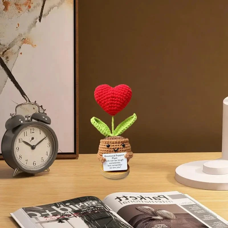 Positive Energy Heart Flower Hand-Woven Doll – Knitted Pocket Hug with Card