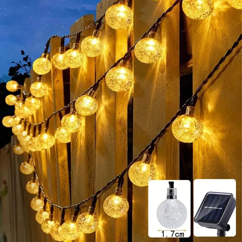 100 LED Solar Crystal Globe String Lights – Outdoor Waterproof Fairy Lights with 8 Modes