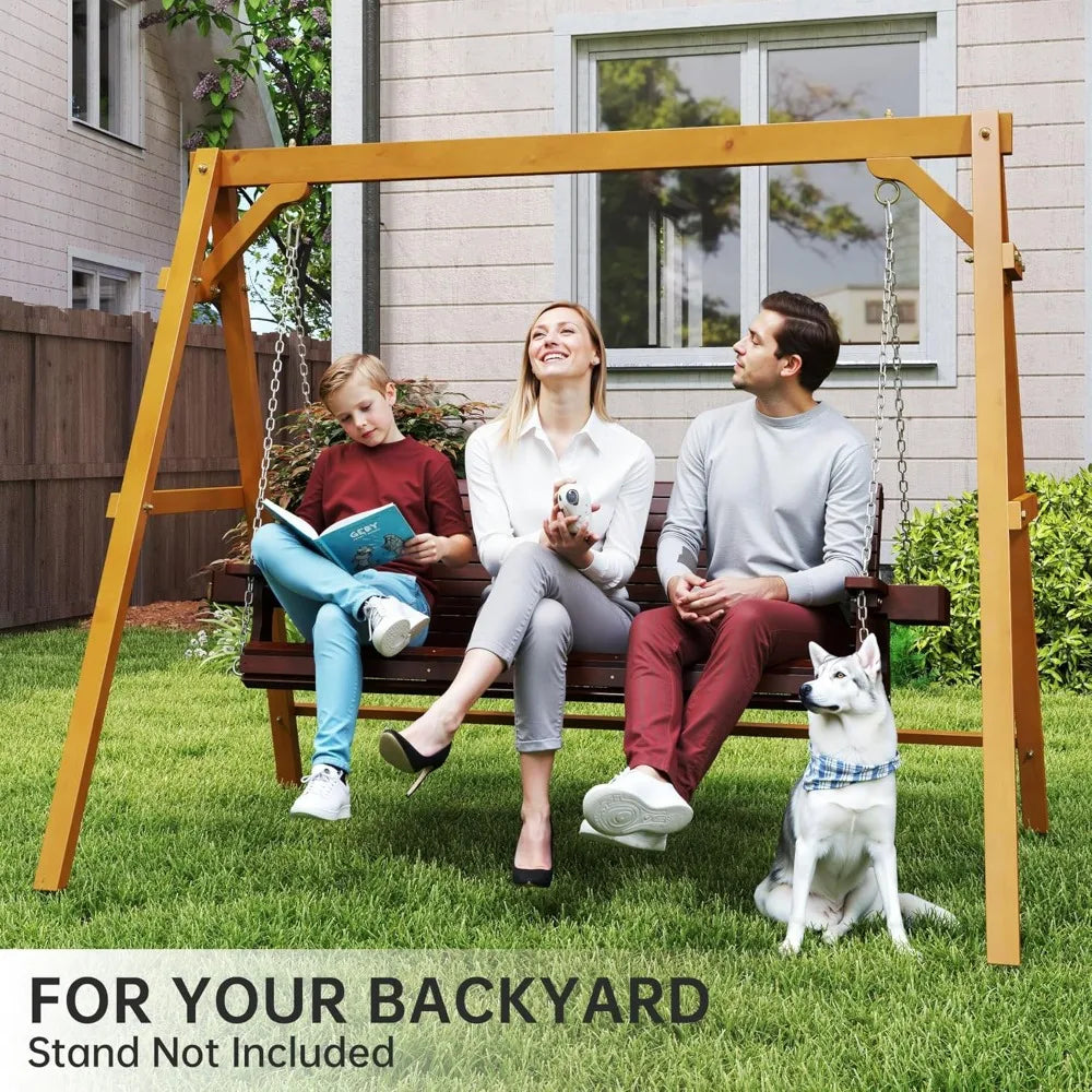 3-Seater Wooden Porch Swing – Heavy-Duty 880 lbs Capacity, 22" Deep Seat