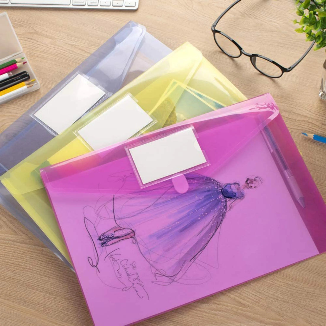 10pcs A4 Plastic Button File Bags – Colorful PP Document Storage Folders